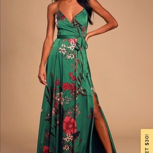 Like-New Green Satin Floral Dress